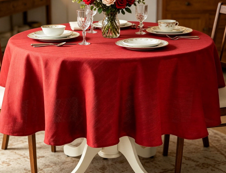 Textured Cotton And Linen Tablecloths, Festive Millennial Red - Image 2