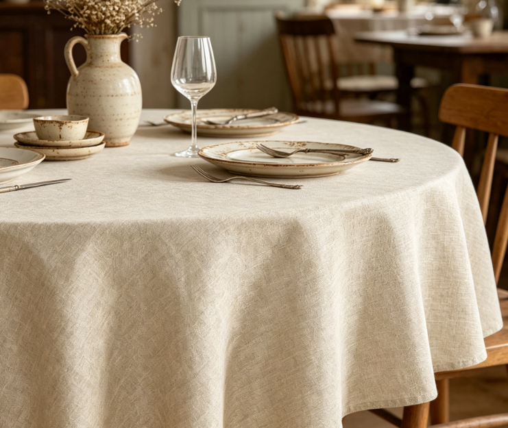 Imitation Linen Wrinkle-Resistant Tablecloths, Beige, Farmhouse Style - Image 2