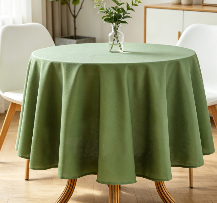 Citrus Green Solid Color Linen Round Tablecloth, Thick Green