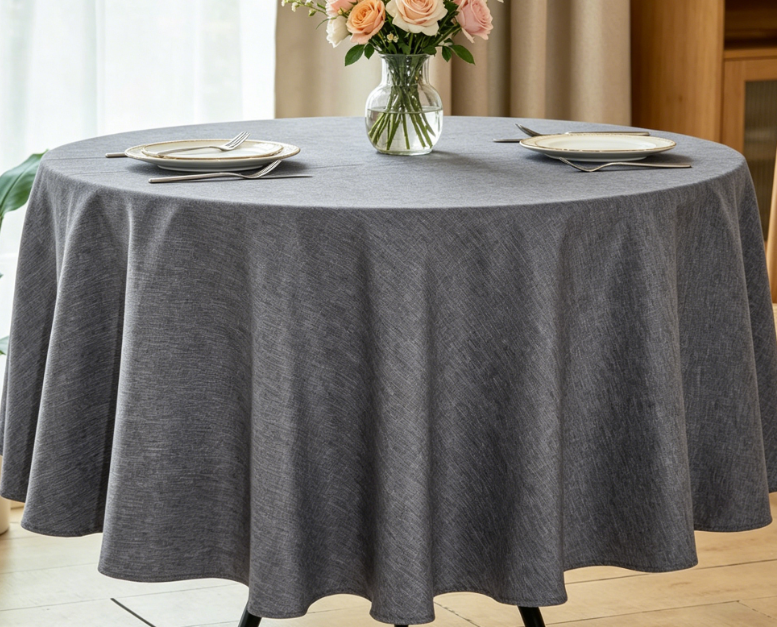 Linen Farmhouse Style Tablecloth, Dark Gray, Wrinkle-Resistant - Image 2