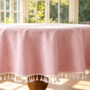 Thick Linen-Style Tablecloth, Pink, Wrinkle-Resistant