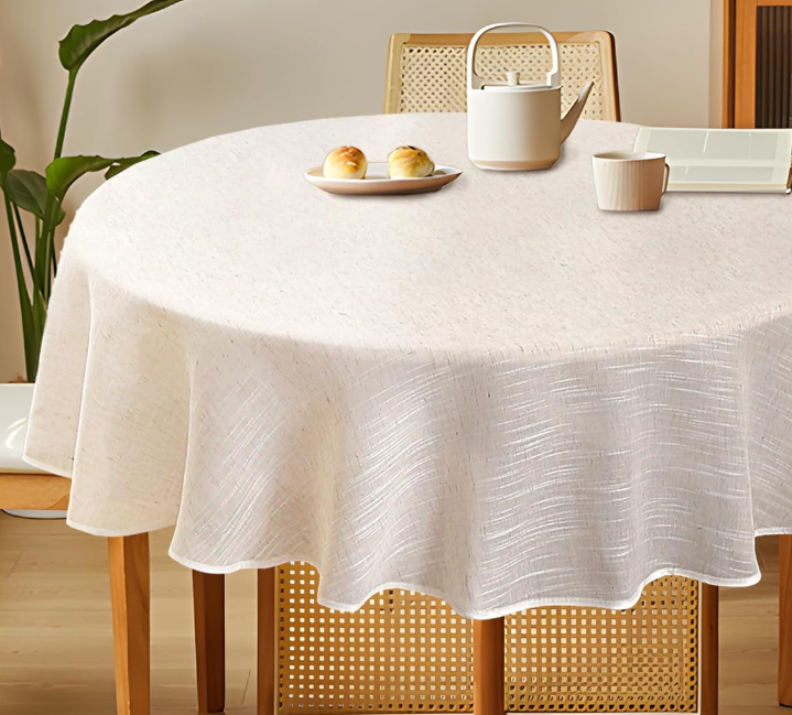 Natural Linen Textured Tablecloth, Waterproof And Stain-Resistant