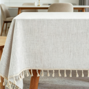 Solid Color Cotton And Linen Tablecloths, Thick, Farmhouse Style, Waterproof And Wrinkle-Resistant