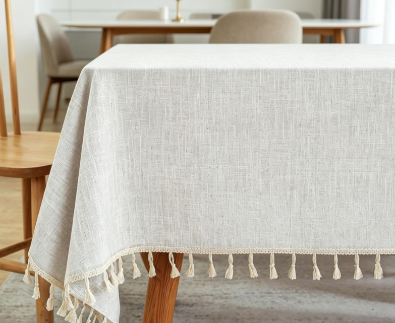 Solid Color Cotton And Linen Tablecloths, Thick, Farmhouse Style, Waterproof And Wrinkle-Resistant