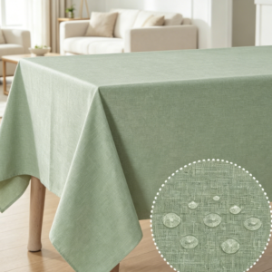 Linen Texture Solid Color Tablecloths, Stain-Resistant And Washable