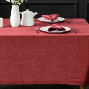 Burgundy Solid Color Cotton And Linen Tablecloths, Machine Washable