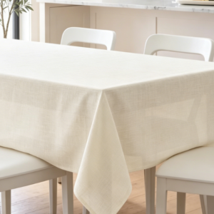 Creamy White Solid Color Cotton And Linen Tablecloths, Thick, Waterproof, Farmhouse Style