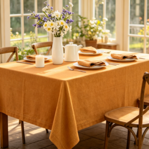 Gold-Edged Solid Color Cotton And Linen Tablecloths, Machine Washable