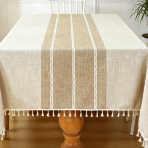 Country Style Solid Color Cotton And Linen Tablecloths, Waterproof Tassels