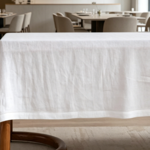 White Pure Linen Tablecloths, Overlocked Edges, Machine Washable