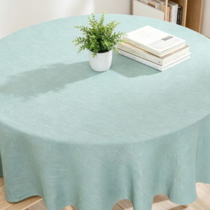 Farmhouse Style Solid Color Cotton And Linen Tablecloths, Blue-Green