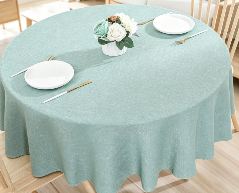 Farmhouse Style Solid Color Cotton And Linen Tablecloths, Blue-Green - Image 2
